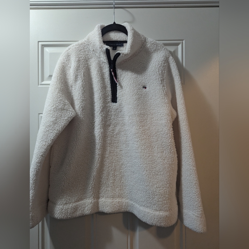 Tommy Hilfiger White 1/4 Zip Pullover Sweater/Jacket, Size Large